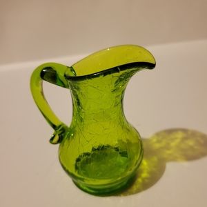 Vintage Miniature Green Crackle Glass Vase Pitcher